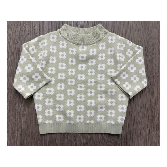 Princess Polly Green Print Mock Neck Sweater Women’s XS/S Cropped Knit - Picture 1 of 7